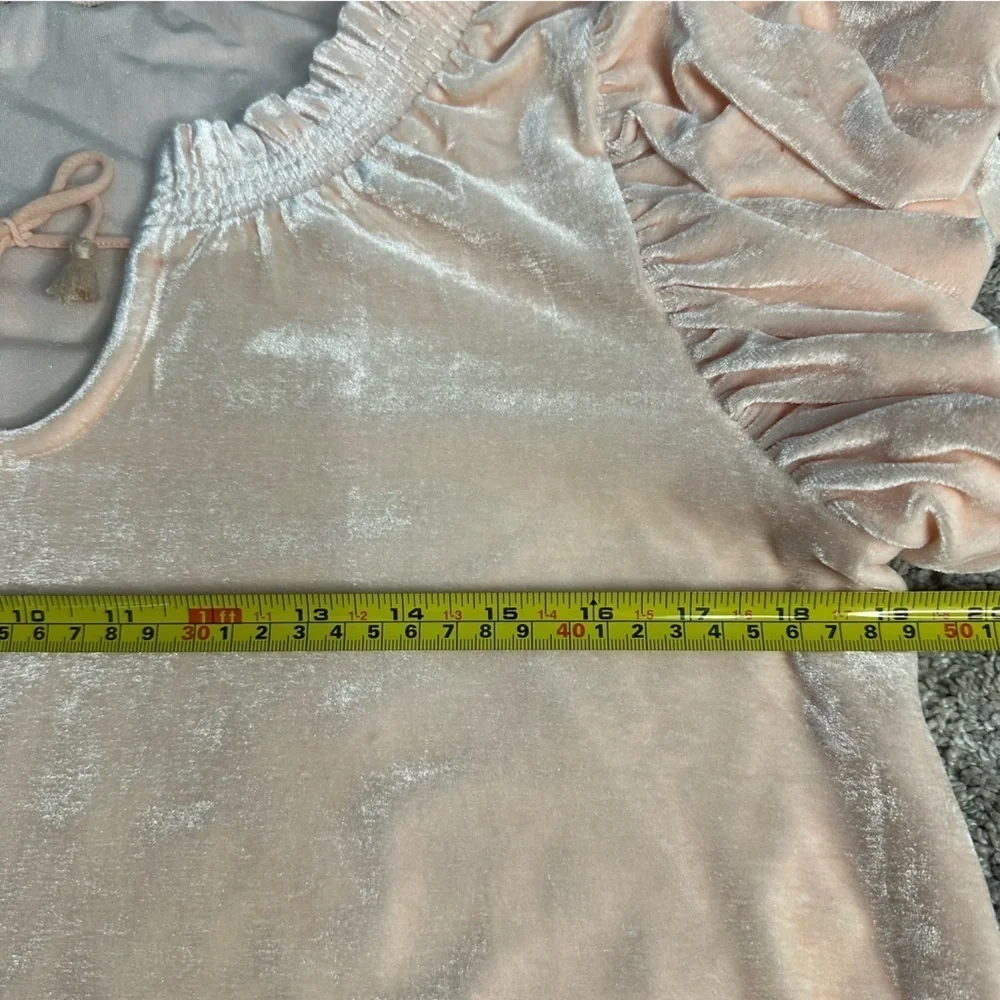 Free People Terese Velvet Top XS velour light pink ruffle puff smock Tee